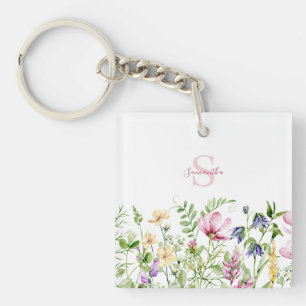 Porte-clefs Fleur sauvage rose personnalisé