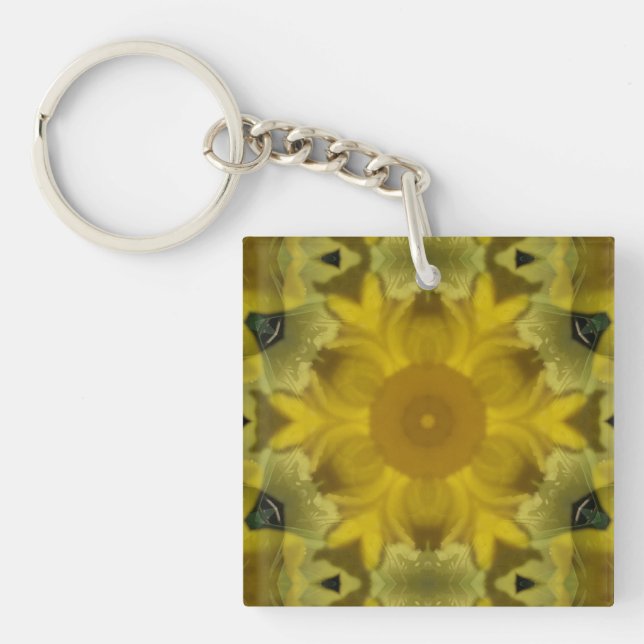 Porte-clefs Fleur soleil éclate dorée (Devant)