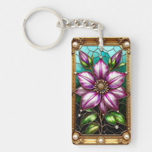 Porte-clefs Fleur Vibrante Encadrée avec Ornementation