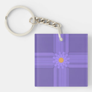 Porte-clefs Fleur Violette Simple sur Croix Moderne