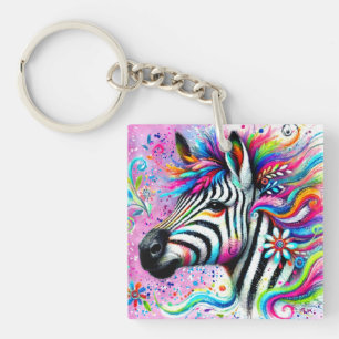 Porte-clefs Fleur Zèbre Whimsical Rose Turquoise Vert margueri