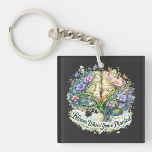 Porte-clefs Fleurissez là où vous êtes planté Brain floral aqu