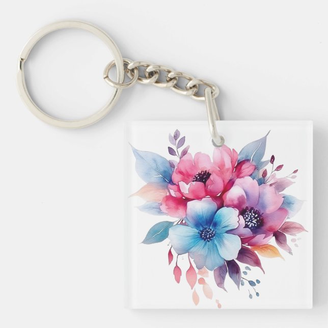 Porte-clefs Fleurs à l'aquarelle conception florale (Devant)