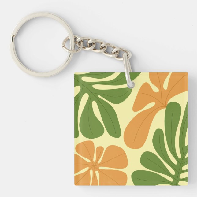 Porte-clefs Fleurs abstraites modernes vert et orange (Devant)