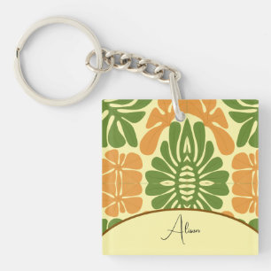 Porte-clefs Fleurs Abstraites Modernes Vert & Orange
