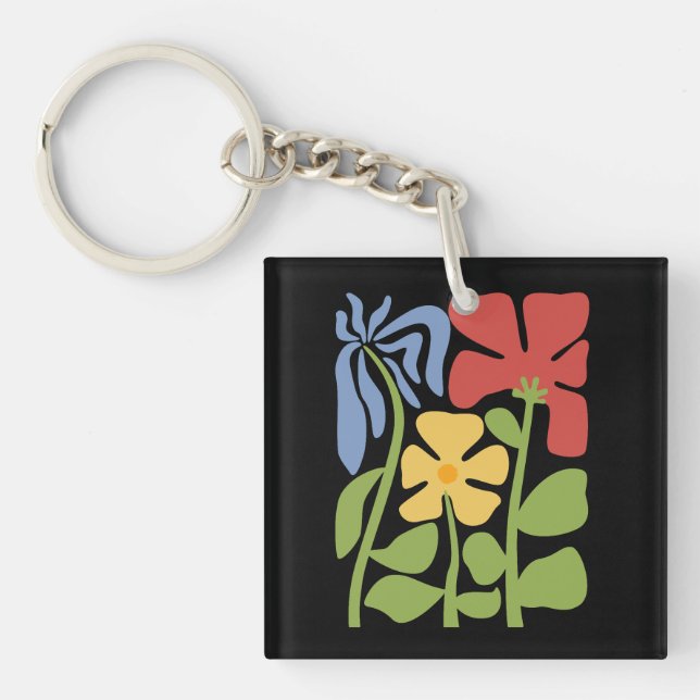 Porte-clefs Fleurs Abstraites Modernes Vertes et Orange (Devant)