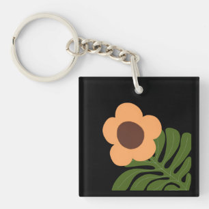 Porte-clefs Fleurs Abstraites Modernes Vertes et Orange