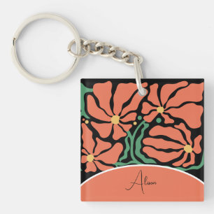 Porte-clefs Fleurs Abstraites Modernes Vertes et Orange