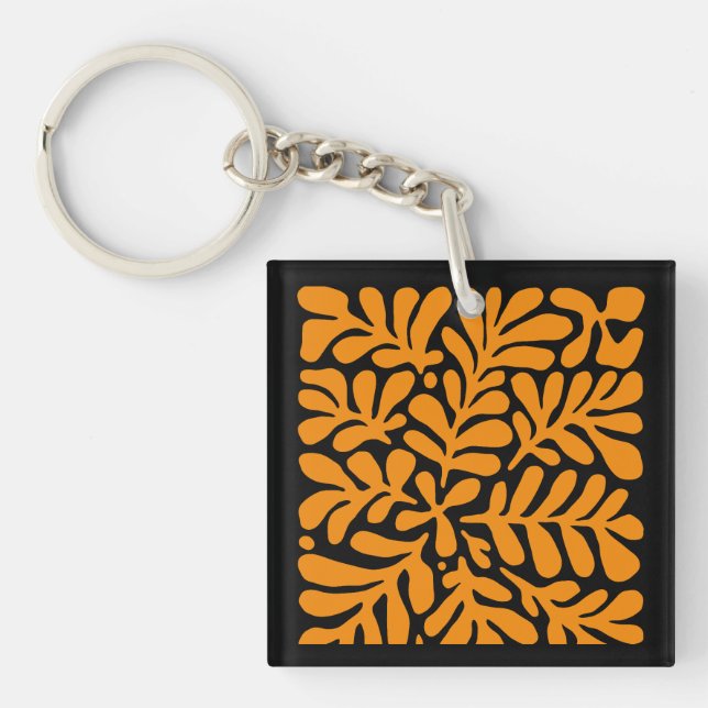 Porte-clefs Fleurs Abstraites Modernes Vertes et Orange (Devant)