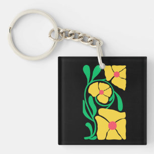 Porte-clefs Fleurs Abstraites Modernes Vertes et Orange