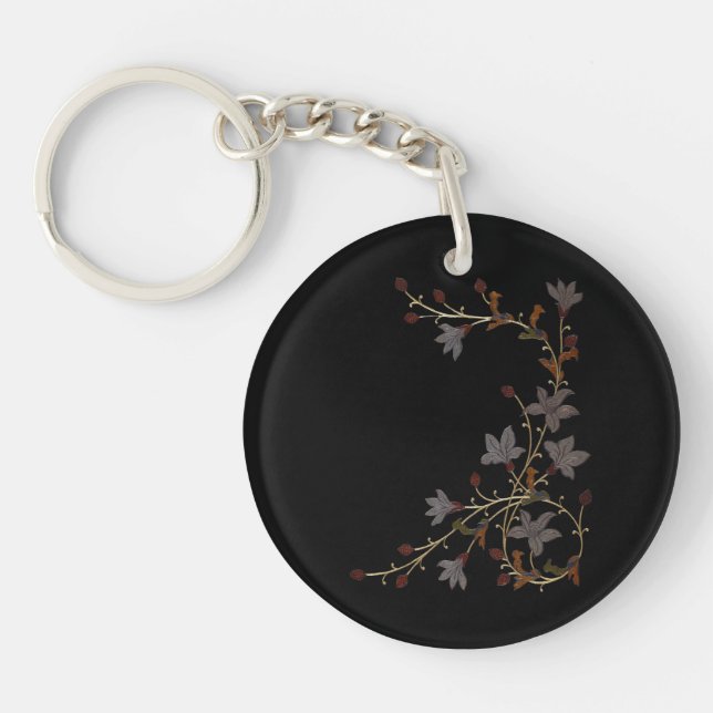 Porte-clefs Fleurs Art Déco sur fond noir (Devant)