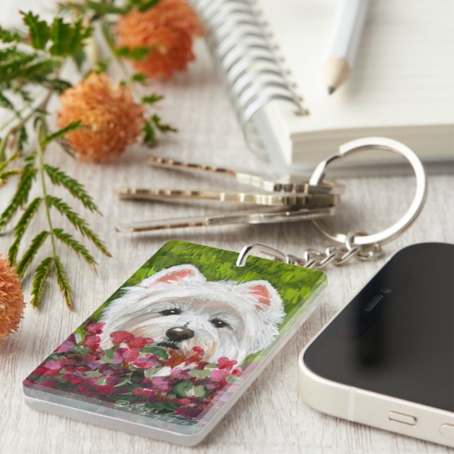 Porte-clefs Fleurs blanches et roses (Devant droit)