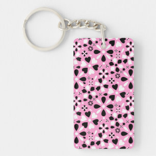 Porte-clefs Fleurs blanches noires mignonnes