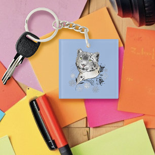 Porte-clefs Fleurs bleues de Snowflakes Léopard de neige