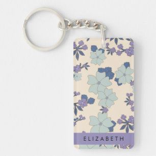 Porte-clefs Fleurs Bleues, Fleurs Violettes, Floral, Votre Nom