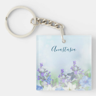 Porte-clefs Fleurs bleues modernes