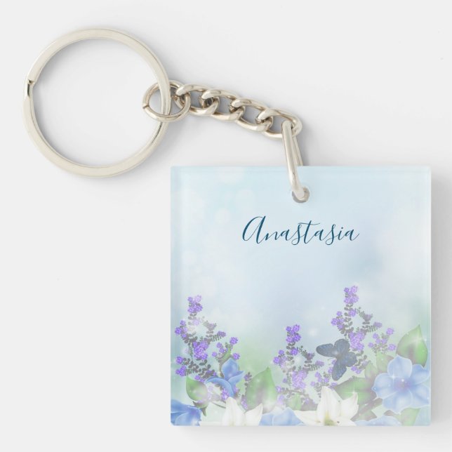 Porte-clefs Fleurs bleues modernes (Devant)
