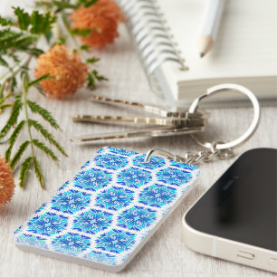 Porte-clefs Fleurs Bleues, Motif De Fleurs, Modèle Floral