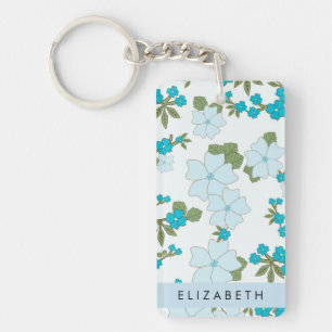 Porte-clefs Fleurs Bleues, Motif De Fleurs, Votre Nom