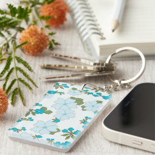 Porte-clefs Fleurs Bleues, Motif Floral, Motif De Fleurs