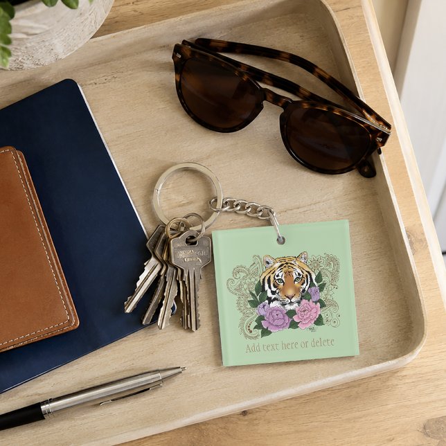Porte-clefs Fleurs botaniques de henné floral de tigre vert (Créateur téléchargé)