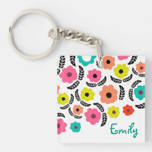 Porte-clefs Fleurs Brillantes Modernes et Personnalisées avec