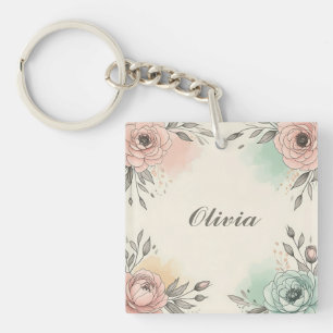Porte-clefs Fleurs charmantes esquissées à l'aquarelle