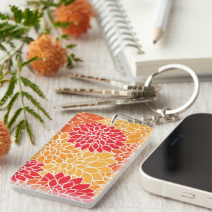 Porte-clefs Fleurs Dahlia, Motif De Fleurs, Dahlia Orange