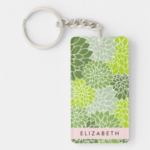 Porte-clefs Fleurs Dahlia Vertes, Motif Floral, Votre Nom