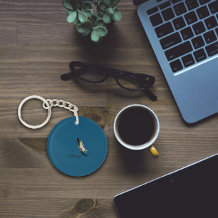 Porte-clefs Fleurs d'aquarelle monogramme bleu Porte - clé acr