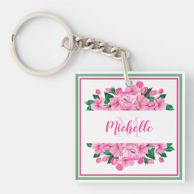 Porte-clefs Fleurs de bois de chien rose - Personnalisé (Devant)