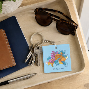 Porte-clefs Fleurs de cerisier bleues vibrantes Koi Lotus