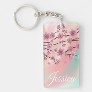 Porte-clefs Fleurs de cerisier botaniques tombant ombré art