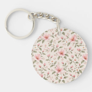 Porte-clefs Fleurs de cerisier rose tendre, motif floral sans