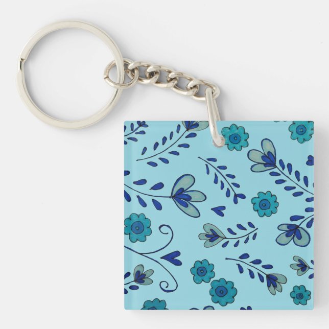 Porte-clefs Fleurs de chinoiserie bleues (Devant)