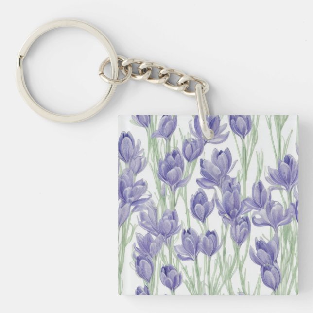 Porte-clefs Fleurs de crocus aquarelles (Devant)