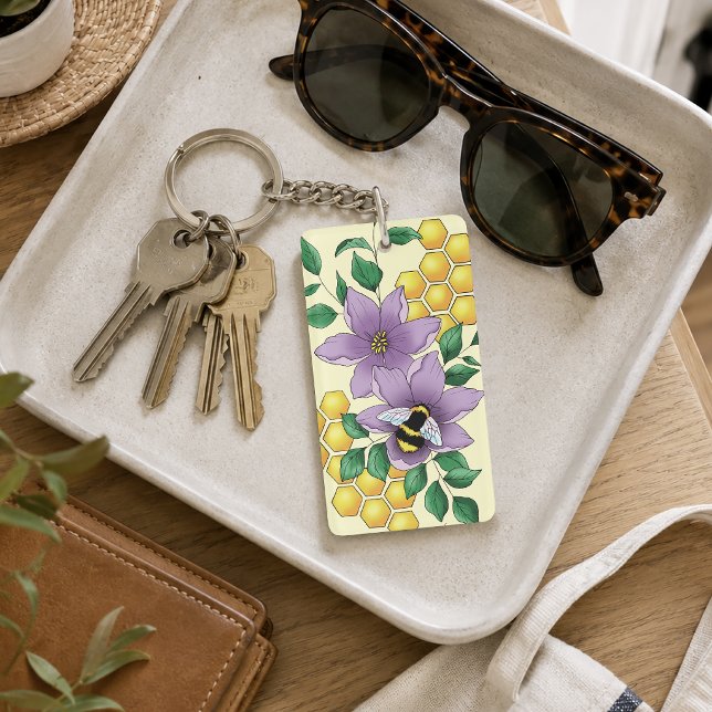 Porte-clefs Fleurs de lavande abeille bourdon jaune (Créateur téléchargé)