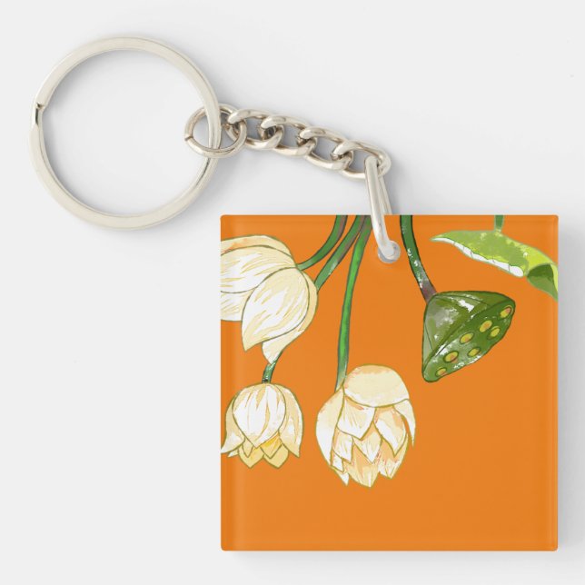 Porte-clefs Fleurs de Lotus Jaunes Orange & Pods de Lotus Keyc (Devant)