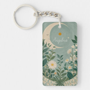 Porte-clefs Fleurs de Lune : Pastel Floral et Crescent Moon