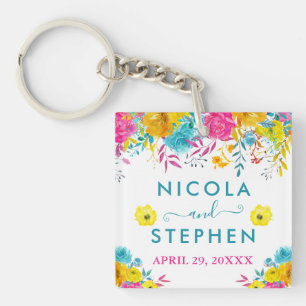 Porte-clefs Fleurs de mariage d'été lumineuses à l'aquarelle