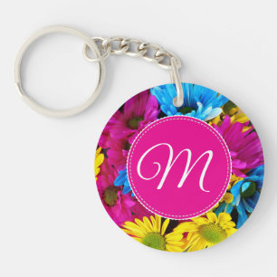 Porte-clefs Fleurs de monogrammes aux couleurs fluorescentes
