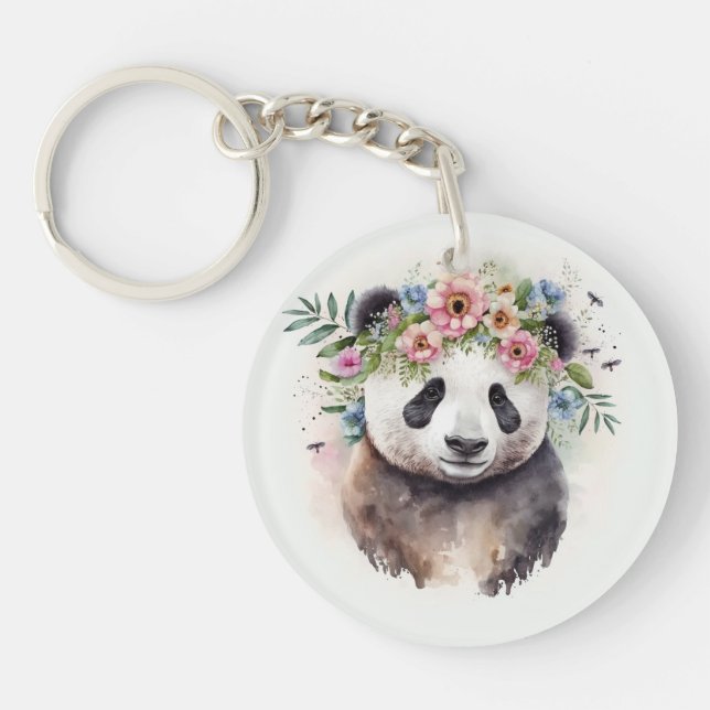 Porte-clefs Fleurs de Panda Aquarelle              (Devant)