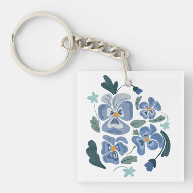 Porte-clefs Fleurs de Pansy Bleu Pansies esthétiques (Devant)