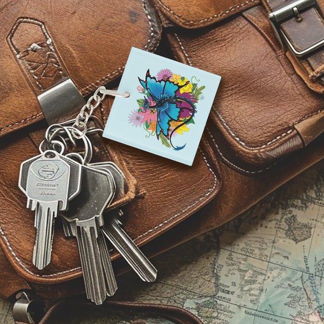 Porte-clefs Fleurs de papillon bleu Dragon (Créateur téléchargé)