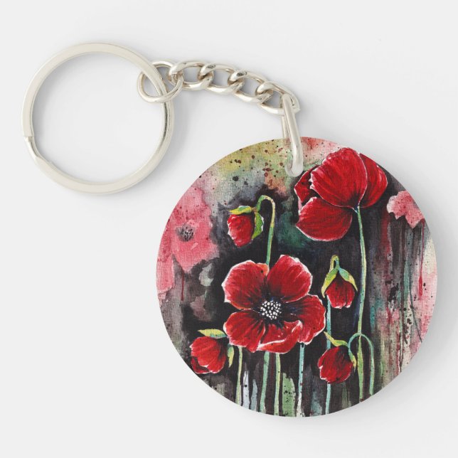 Porte-clefs Fleurs De Pavot En Aquarelle (Devant)