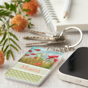 Porte-clefs Fleurs de pavot rouges jolies personnalisées
