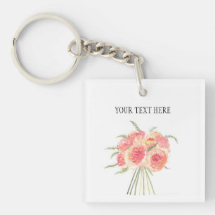 Porte-clefs Fleurs de pivoine pastel Aquarelle mariage rustiqu