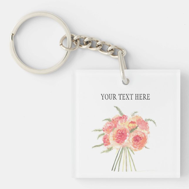 Porte-clefs Fleurs de pivoine pastel Aquarelle mariage rustiqu (Devant)