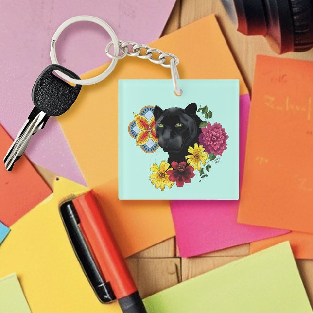 Porte-clefs Fleurs de Portrait Jaguar Noir (Créateur téléchargé)