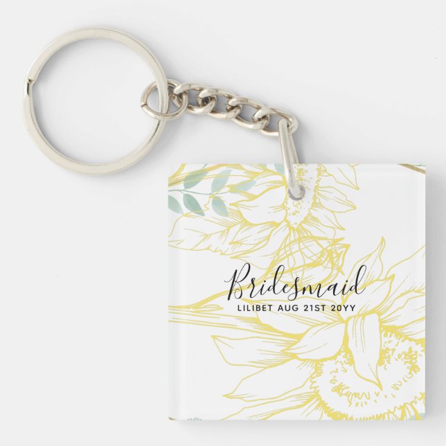 Porte-clefs Fleurs de soleil modernes Mariage d'or Sage (Devant)